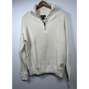 VTG Polo Jeans Co Ralph Lauren Mens Large Cream Sweater 1/4 Zip Office 90's Y2K